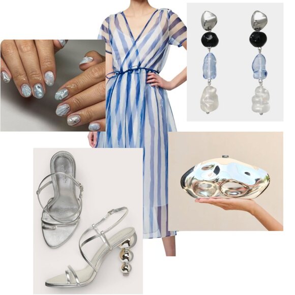 STAUD Flippa Blue & White Stripe Organza Wrap Midi Dress NWT - Picture 15 of 15